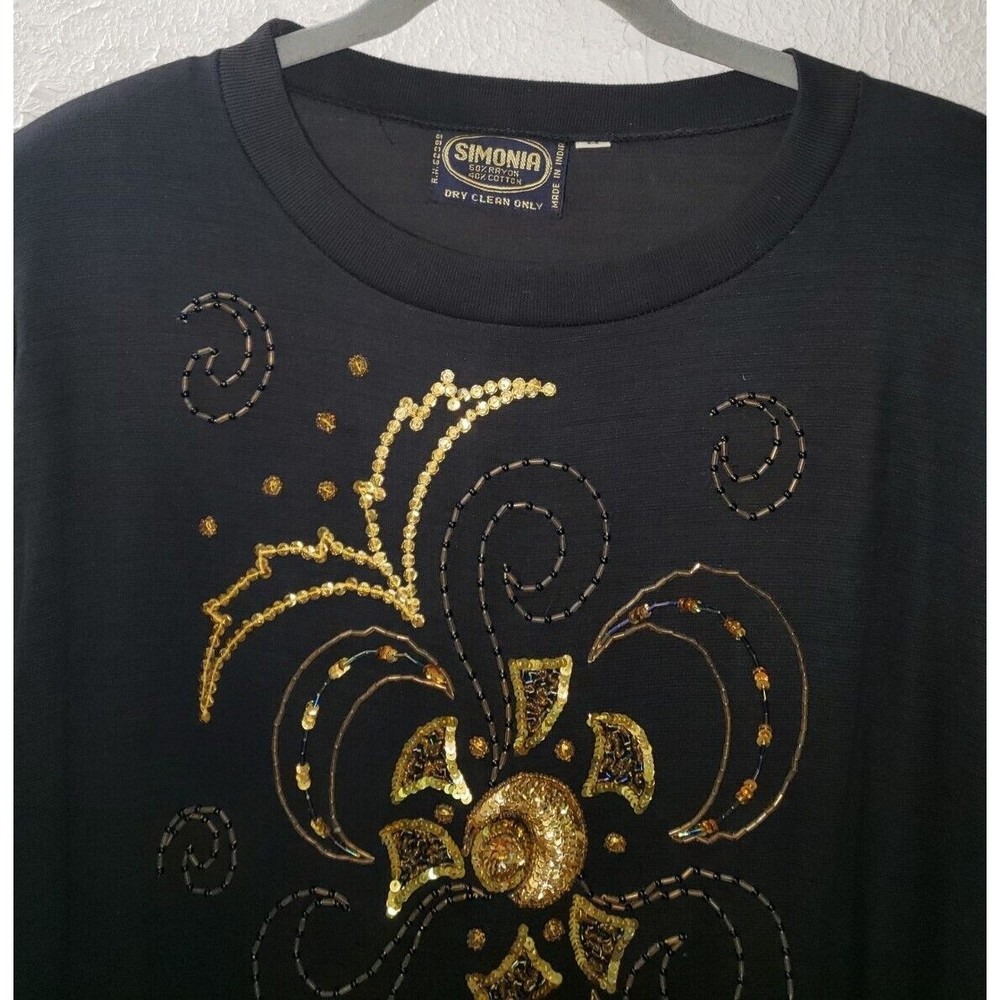 Simonia Sz M Women's Sequined Beaded Sweatshirt Shirt Long Sleeve Wearable Art